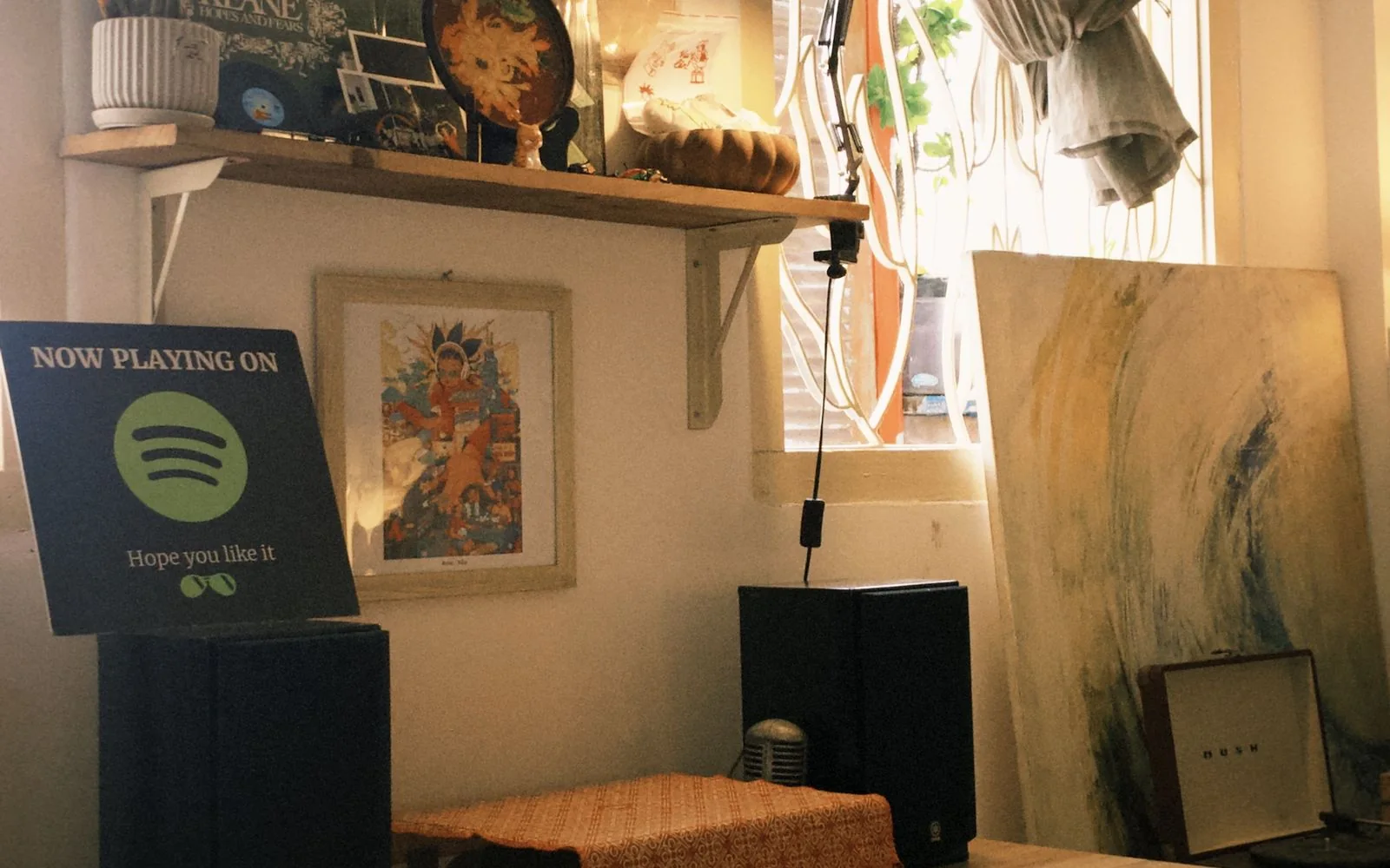 Audio gear in a lived-in everyday setting
